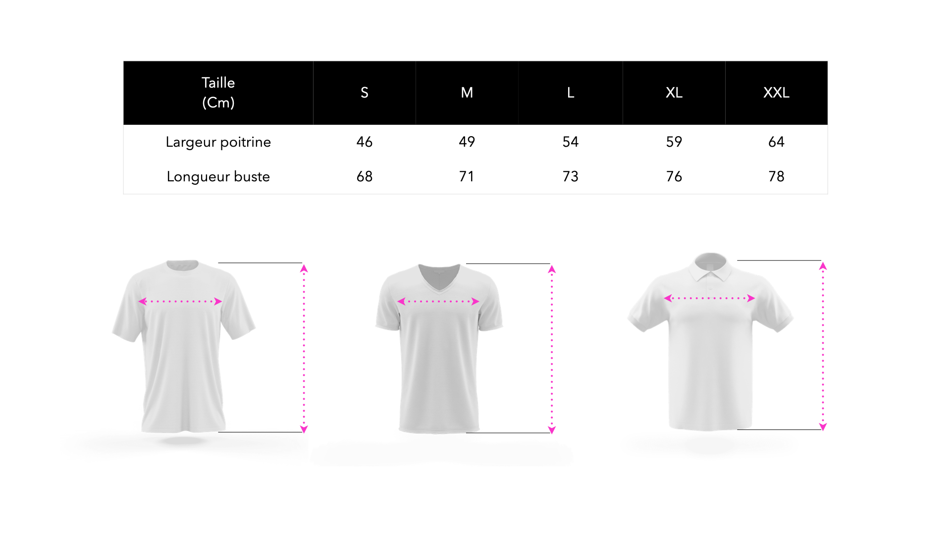 Guide des tailles T shirt et polo My Hoodies 